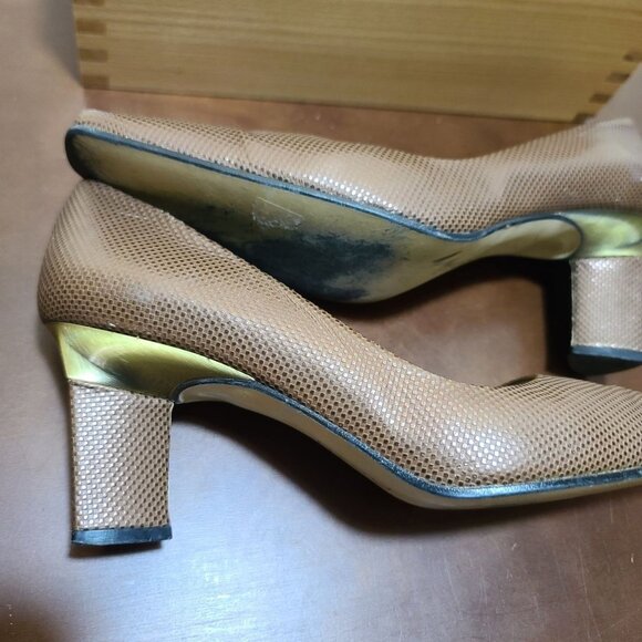 EXCELLENT USED SHOES PROXY ITALIAN LEATHER COPPER GOLD MESH TEXTURED HEELPUMPS 8 - Picture 11 of 14